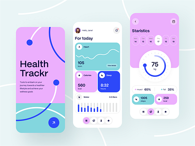 Health Trackr: AI Healthcare & Wellness App app calories design diet app health ai app health app health tracker health ui healthcare app mobile app modern nutrition app training ui ux virtual care wellness app