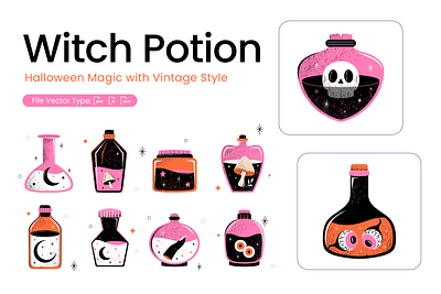 Whimsical Witch Potion Bottles graphic design halloween ilustration whimsical