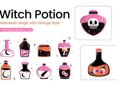 Whimsical Witch Potion Bottles graphic design halloween ilustration whimsical