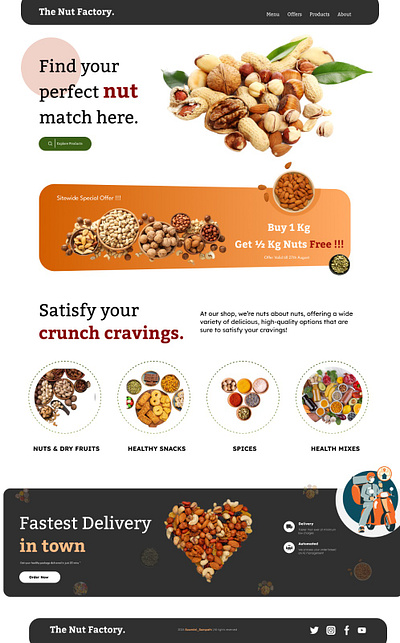 The Nut Factory. Landing page figma figma free template figma template food free template home page landingpage nuts and spices uiux webpage website website homepage