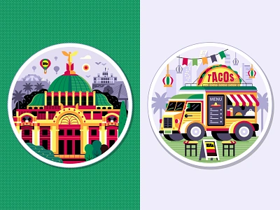 Mexico City Stickers art museum art print capital city flat design food icons illustration landmarks mexico palacio de bellas artes print stickers street food symbols tacos travel truck