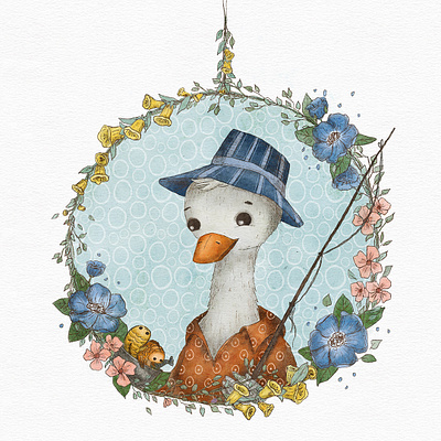 Fishing Goose art branding card cartoon character design children illustration cute digital illustration illustration poster