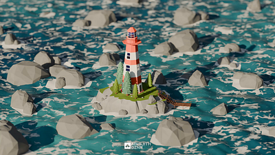 Lighthouse, Mini World 3d 3d modeling blender lighthouse model low poly mini world miniature 3d model motion graphics