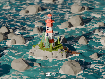 Lighthouse, Mini World 3d 3d modeling blender lighthouse model low poly mini world miniature 3d model motion graphics