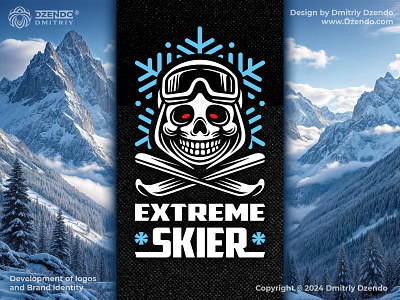 Extreme Skier Logo branding downhill skiing extreme skier funny skull logo logo designer ski season skier skiing sports adrenaline