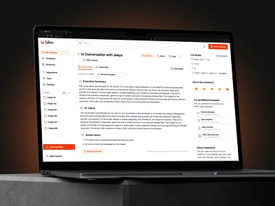 Bliro - AI meeting assistant platform redesign ui user experience user interface ux