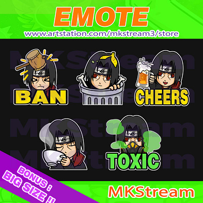 Twitch emotes Uchiha Itachi ban, trash, cheers, sip & toxic pack akatsuki anbu animated emotes anime cheers cute design emote emotes illustration itachi itachi emotes naruto naruto emotes ninja ninja emotes sasuke sub badge susanoo twitch emotes