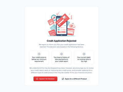 Rejected Screen 📪 alert button buttons card cards design minimal saas ui web design