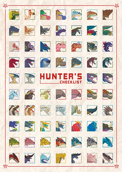 Hunter's Checklist franchise graphic design hunter icons illustration monster poster thumbnails