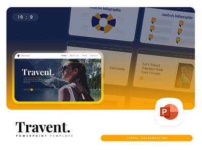 Travent PowerPoint Template agency blue drak business gsl key modern ppt pptx presentation template tour travel travent ui website yellow