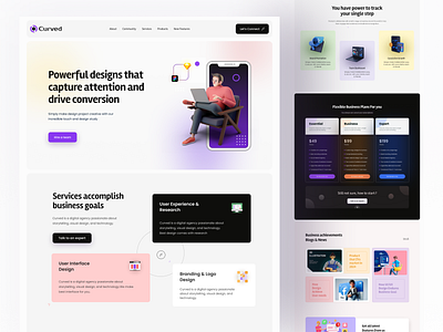 Curved Digital Design Agency 3dillustration agencywebsite business creativeagency designagency designconcept designidea designinspiration digitalagency figmadesign graphics homepagedesign landingpage newnoteworthy trendingdesign webdesign