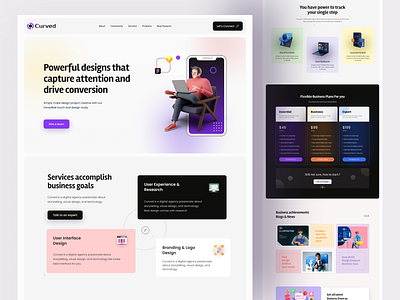 Curved Digital Design Agency 3dillustration agencywebsite business creativeagency designagency designconcept designidea designinspiration digitalagency figmadesign graphics homepagedesign landingpage newnoteworthy trendingdesign webdesign