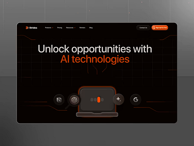 Strides AI Landing Page ai branding design landing page motion graphics product design saas ui ux web design website design