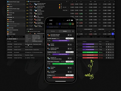 Mollybet: Recent orders analytics app bookmaker dark desktop gambling interface ios mobile modern mollybet neon order product design sportbook sports trade trading ui ux user interface