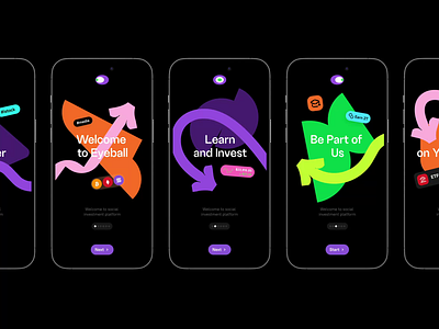 Eyeball Onboarding animation arrow badge branding color crypto design graphic design identity investment logo nft onboarding pattern social app stocks ui ux visual identity