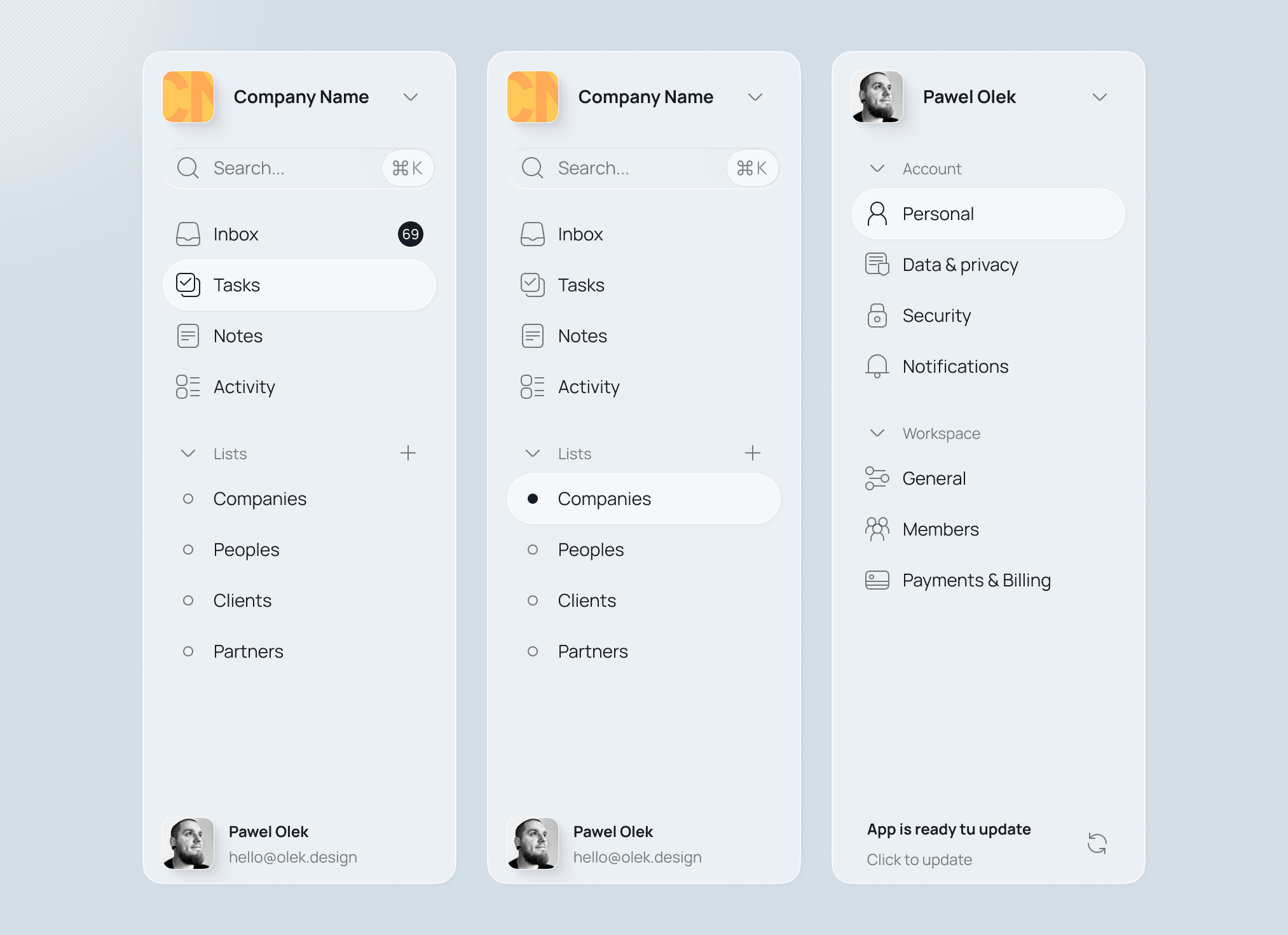 Sidebar Menu components menu nav navigation product design sidebar ui