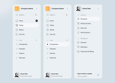 Sidebar Menu components menu nav navigation product design sidebar ui