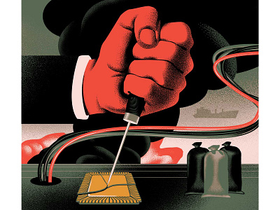 Illustration for Politico IV 80th chip design history illustration magazine sabotage spies technological vintage