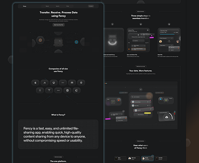 'Fency' dark modes landin page ui web design