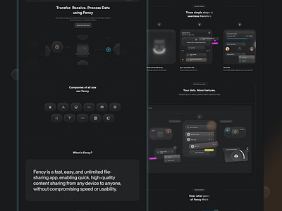 'Fency' dark modes landin page ui web design