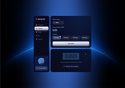 Side Navigation + staking UI Card bitcoin blockchain card crypto cryptocurrency design modal ui ui card web3