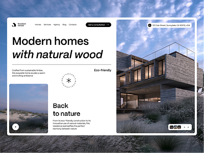 Woodland retreats- Modern homes build construction eco friendly functionality houses interface landing page minimal modern natural wood user friendly web