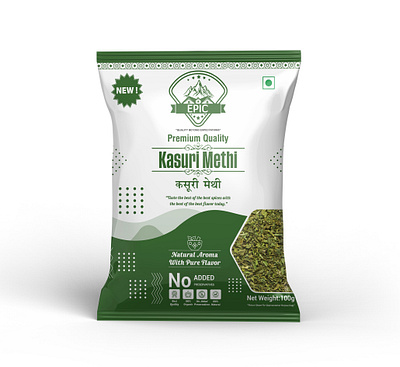 Kasuri Methi Pouch Design box design brand design branding fmcg packaging food packaging indian brand indian spices kasuri methi kasuri methi pouch kasuri methi pouch design label design logo design mockup mockup design packaging design pouch design product design spices spices packaging top spices packaging