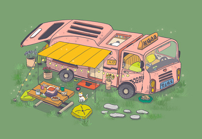 Go camping cute illustration postcard procreate