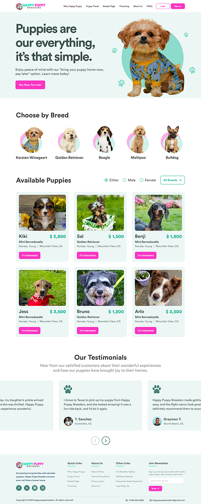 Happy Puppy Breeder: Online Puppy Store figma graphic design mobile design ui uiux web design