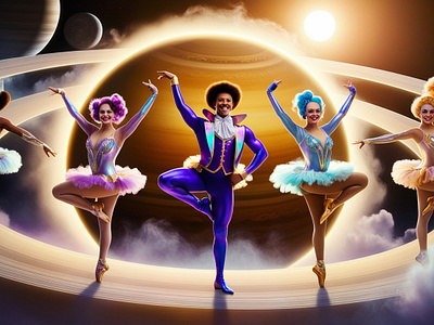 A circus troupe performing on the rings of Saturn illustration