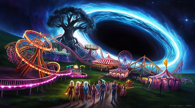 A carnival at the edge of a black hole illustration