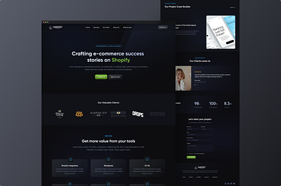 Digital Website UI | Shopify Provider company website dark theme dark ui design digital website it company product design saas service provider shopify website ui ux design website website design website ui