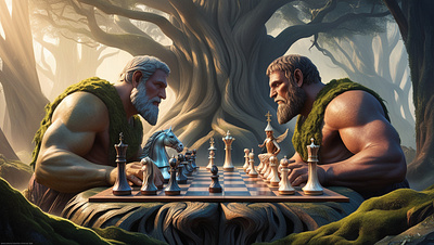 A chess game between giants illustration