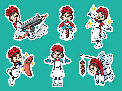 A meat packer character for the Zhelen company character character design girl character graphic design print stickers sausage svg stickers telegram stickers vector illustration