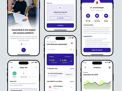 Job Finder Mobile App UI Kit application career cv find work finer hire hiring job job finder job listing job portal job search job seeker mobile app resume ui ui kit ui8 ux work