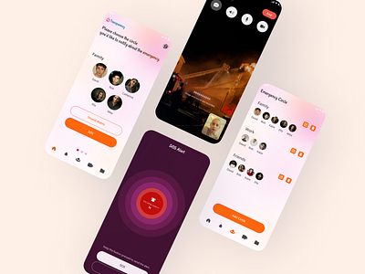 Tranzparency - a safety focused app alarm alert app emergency fun gradients modern ui playful safety app sos ui uiux ux videocall