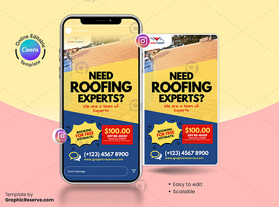 Roofing Experts Instagram Story Banner Template Canva roof repair instagram story roof repair social media banner roofing digital marketing banner roofing instagram story design roofing social media post banner