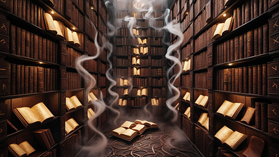 A labyrinth of books illustration