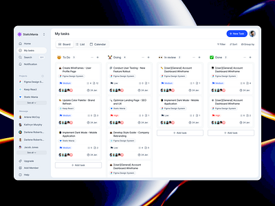 My tasks - Project management analytics dashboard data visualization design system kanban board ui productivity tools project management task management ui task overview team collaboration timeline visualization tracker ui untitledui web application