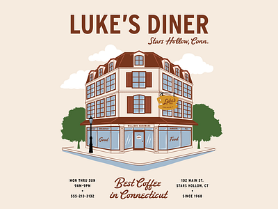 Luke's Diner gilmore girls illustration merch design midcentury style poster design retro illustration typography