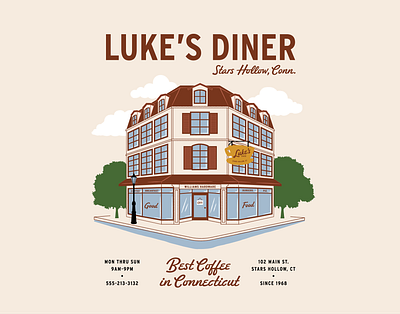 Luke's Diner gilmore girls illustration merch design midcentury style poster design retro illustration typography