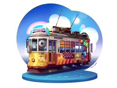 Tram city futur gaming illustration light neon pop popin retro style sugar train tram