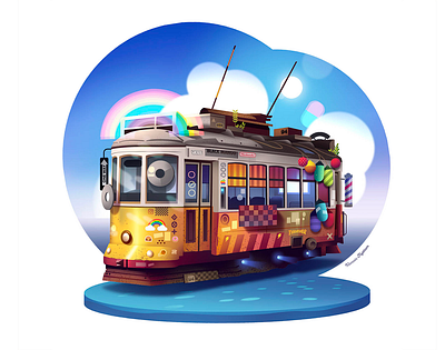 Tram city futur gaming illustration light neon pop popin retro style sugar train tram