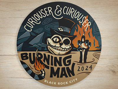 Burning Man Sticker black burn burning cat city claw curiouser custom detailed festival fire humor illustration man nevada procreate rock sand sticker tail