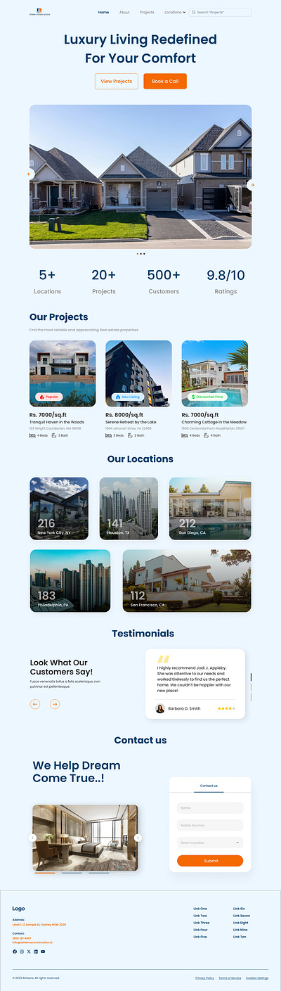 Real Estate Landing Page construction design figma landing page real estate ui ux website