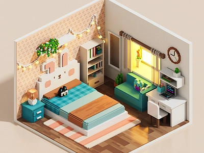 Bunny Room 3d cute isometric kawaii magicavoxel room vox voxel voxel artist voxelart