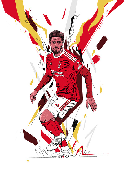 Nottingham Forest - Cover illustration 02. character football football club football illustrated football programme illustrated football illustration illustrator nottingham forest people portrait portrait illustration procreate soccer soccer illustrated