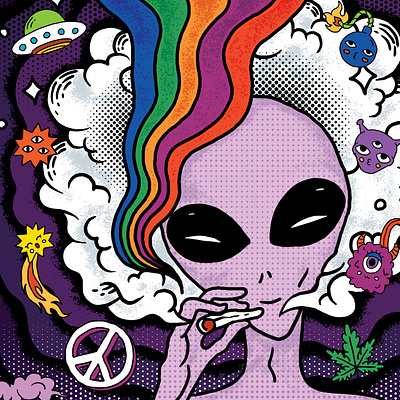 Alien Enjoy Cannabis Illustration alien cannabis hemp illustration popart smoke strain stroke weed