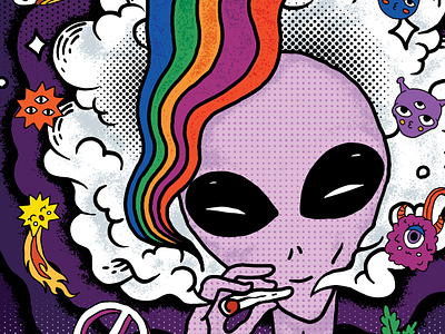 Alien Enjoy Cannabis Illustration alien cannabis hemp illustration popart smoke strain stroke weed