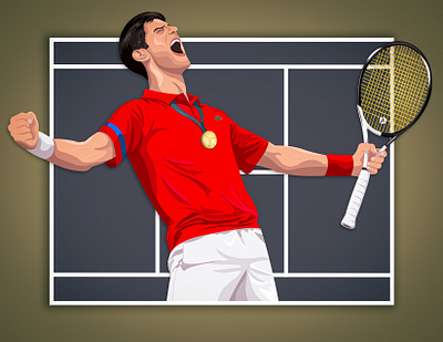 Golden Novak Djokovic 2d design adobe illustrator design digital design graphic design greatest of all time illustration novak djokovic tennis tennis court us open vector